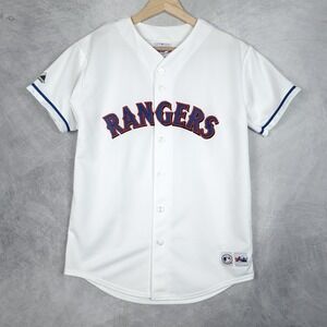 Majestic White Texas Rangers Jersey with Blue and Red Trim